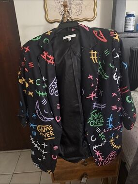 Pastels Black Graphic Game Over Blazer with Multicolor Neon Prints